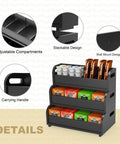 Go-To Tea Bag Organizer Rack With 3-Tier Bamboo Display, Stackable Wall Mount, Holds 180 Plus Tea Bags, Detail View