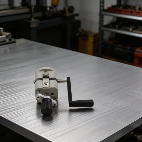 Awesome Plastic Hand Crank Manual Wire Stripper For Copper And Aluminum Cables on a metal table, features adjustable design for 2 to 20mm range.