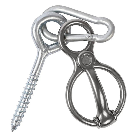 Stainless Steel Blocker Tie Ring For Horses to Prevent Pulling Back, ideal for single ties and grooming areas.
