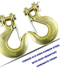 Pair of Forged G70 Hooks with latch, chromate finish, Beefy Heavy Duty Forged G70 Clevis Slip Hooks With Safety Latch One Quarter Inch Chain Hooks Twelve Pack For Trailer And Truck Transport One Half Inch Opening 12600 Lb Capacity Industrial Grade Tow Hooks