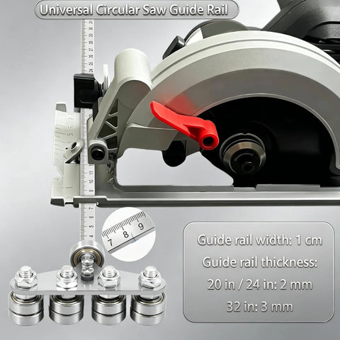 Adjustable Circular Saw Guide Rail With Bullseye Accurate 20 Inch Positioning Calipers for precision cuts shown with measurements.