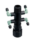 Drip Irrigation Manifold Kit for 1/4 Inch Tubing with flexible ports, showing connectors and adjustable barbs for efficient garden watering