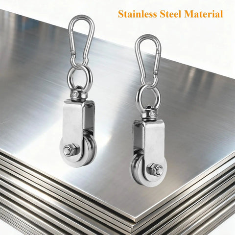 Stainless Steel Snatch Rigging Pulley Wheel Heavy Duty Rope Pulley Blocks With Carabiner For Rigging And Lifting Gym Equipment Two Pack