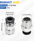 Set Of 5 Push To Connect Fittings 1/4 NPT Male 0.24 Inch Tube OD Nickel Plated Brass Straight Pneumatic Adapters