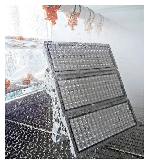 Hella Bright 300W LED Flood Light For Backyard And Stadium Projects Rock Solid IP66 Waterproof Design splashed with water.