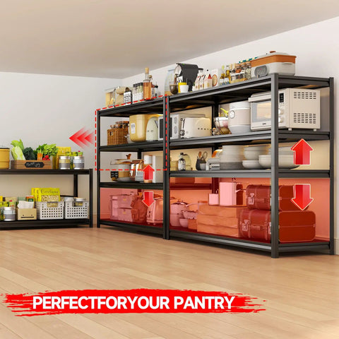 Heavy Duty 4 Tier Metal Garage Shelving Unit 54 Inch High Industrial Storage Rack with kitchen items and appliances