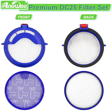 Replacement Filter Kit For Dyson DC25 Vacuum Ball Series with washable pre motor filter and HEPA filter, front and back view