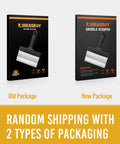Heavy Duty Stainless Steel Griddle Scraper With Five Inch Handle shown in two different packaging options