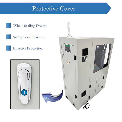 Protective cover with safety lock feature on programmable CNC drilling and milling machine with 12000RPM ER20 spindle.