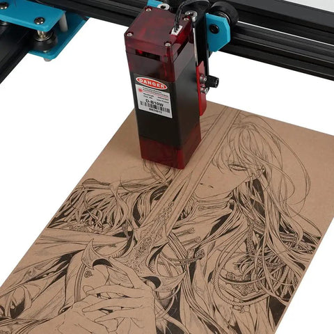 Badass Eighty Watt Blue Laser Engraver For Metal And Wood Cutting Hella Precise 450Nm CNC Router Laser Module engraving detailed design on wood.