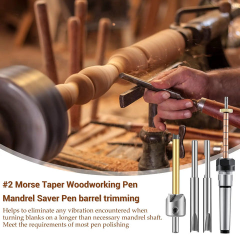 Pen Making Kit With Turning Mandrel And Barrel Trimming Set for wood lathe with Morse Taper Number Two Shank in use