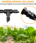 Barbed Drip Irrigation Tee Fittings Kit for Quarter Inch Tubing, 100 Pieces, showing detail of sharp end T connector