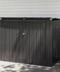 5.7 Ft Wide Galvanized Steel Horizontal Garbage Storage Shed With Lockable Door Bolt Black Outdoor Yard Patio Garden Shelter