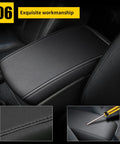 Black Leather Armrest Cover For Nissan Maxima Center Console 2016-2023, Easy Install, Protective Interior Upgrade, Close-up Details