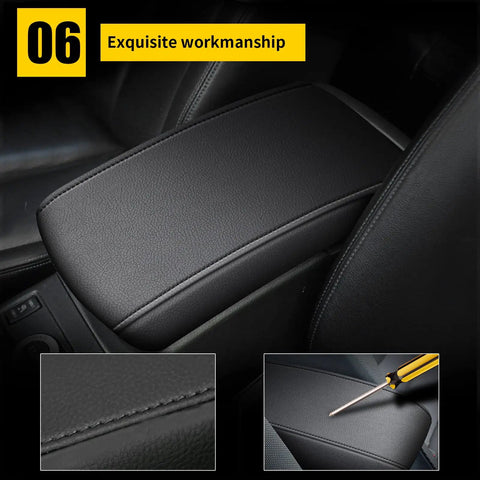 Black Leather Armrest Cover For Nissan Maxima Center Console 2016-2023, Easy Install, Protective Interior Upgrade, Close-up Details