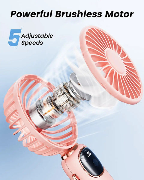 3 In 1 Portable Personal Fan With 4000mAh Battery And LED Display Handheld Or Neck Or Desk Use 90 Degree Foldable Base