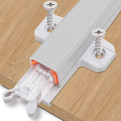 Push To Open Cabinet Latches 4 Pack, Sturdy Double Spring Hardware for Modern Kitchens, shown attached to wood panel
