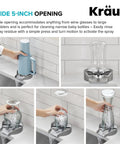 Skip The Scrub Stainless Steel Glass Rinser For Kitchen Sink Attachment features wide 5-inch opening for rinsing tall tumblers and bottles.