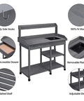 Outdoor Potting Bench Table All In One Garden Workstation With Drawer Adjustable Shelf Removable Sink Hooks And Pads For Horticulture In A Durable Fir Wood Build And Weather Resistant Gray Finish