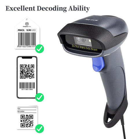 2D Barcode Scanner With Stand USB 2.0 Wired QR Code Imager Handheld Reader For Laptops Desktops And POS Cashier Systems Plug And Play Easy Setup Compatible With Windows Mac OS