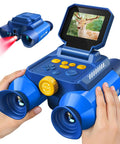 Kids Binoculars With Night Vision Camera And 10X Optical Zoom, blue plastic toy with 2.4-inch screen for outdoor viewing