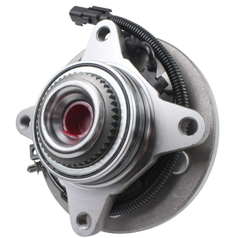 Close-up of a Front Wheel Hub Bearing Assembly 515142 For 2011-2014 Ford Expedition 4WD 6-Lug With ABS Fits Lincoln Navigator And Ford F-150 2011-2012 4x4 Replacement Hub Assembly