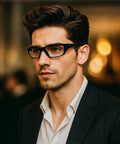 Man wearing Multifocal Reading Glasses With Photochromic Lenses For Indoor Reading And Outdoor Use Adjustable Frame Presbyopic Magnifying Eyewear Black 1.75 Power Not Sunglasses Gray Tint Outdoors Pro Grade indoors.