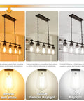 Comparison of 2700K soft white, 4000K natural daylight, and 5000K daylight Edison LED bulbs in hanging fixtures.