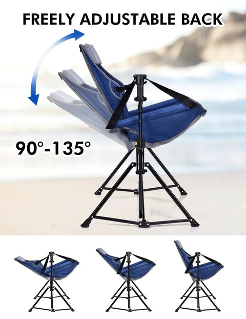 Adjustable Hammock Camping Chair With 3 Height Settings And Headrest Portable Backrest Padded Seat, side view.