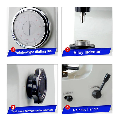 Rockwell Hardness Tester With Pointer Dial Display For Ferrous And Nonferrous Metals And Nonmetallic Materials Built For Shop Pros Manual HR150A Delivers Stable And Reliable Measurements On Heat Treated Quenched And Tempered Metals, dial and controls