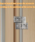 Double Acting Hinges 12 Pack, 270 Degree Self Closing Cabinet Hardware, Heavy Duty silver mounts installed on wood.