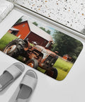 Thick Soft Absorbent Farm Tractor Bath Rug Mat With Non Slip Backing Ultra Absorbent Coral Fleece Machine Washable Bathroom Rugs For Tile Wood Or Marble Floors Safe Grip To Prevent Slips And Scratches featuring a farm tractor and barn.