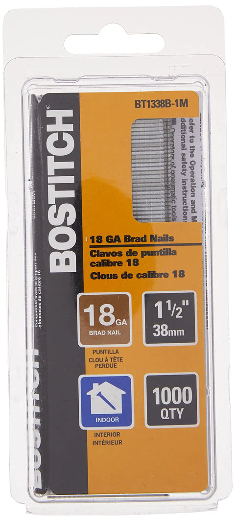 Packaging of Beefy Pro Grade 18 Gauge Brad Nails One And A Half Inch 1000 Pack With Rust Resistant Coated Finish