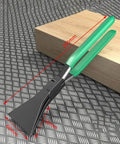 Pro Grade Metal Bending Pliers For Precision Sheet Metal Bending In Tight Spaces with green handles on checkered metal surface