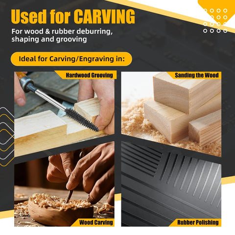 CAELUM 3-piece rotary burr set with 1/8" shaft for wood carving; fits Dremel/Foredom/DeWalt/Milwaukee.