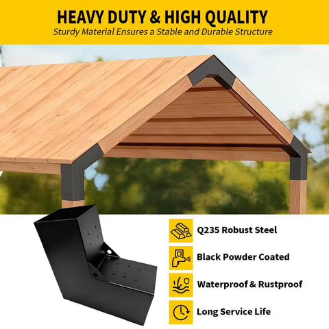 2 Way 15 Degree Angled Pergola Roof Brackets L Shaped Slant Post Brackets For 6x6 Lumber Heavy Duty Galvanized Steel DIY Wood Post Bracket For Pavilion Porch Deck With Screw