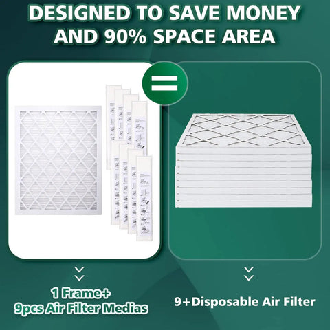 9 Pack 16x20x1 Air Filters With Reusable ABS Frame Deep Pleated MERV 11 MPR 1200 FPR 6-8 For Home AC HVAC comparison image