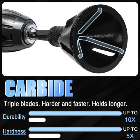 Close-up of Heavy Duty External Chamfer Deburring Tool With Three Razor Sharp Tungsten Carbide Blades for efficient edge prep.