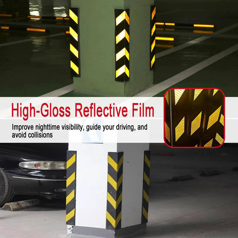 Heavy Duty L Shape Wall Corner Guard With Glowing Reflective Rubber Strip For Garage Warehouse Pillar Safety To Shield Beat Up Corners From Vehicle Bumps And Deliver Rock Solid Night Visibility For Anyone Parking Any Truck After Dark