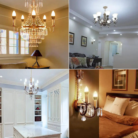 Smart LED E12 Candelabra Bulbs With Tunable White 2700K To 6500K in various chandelier and wall sconce fixtures, pack of 2