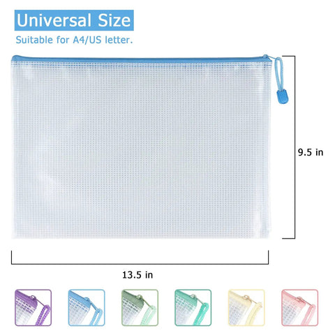Six Pack Mesh Zipper Pouches Waterproof and Durable Organizer Bags for Board Game Storage, Documents, and Letter A4 Files