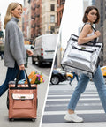 Women using Reusable Grocery Bags On Wheels Rolling Tote Bag With Large Capacity And Durable Double Layer PP Material For Easy Cleaning