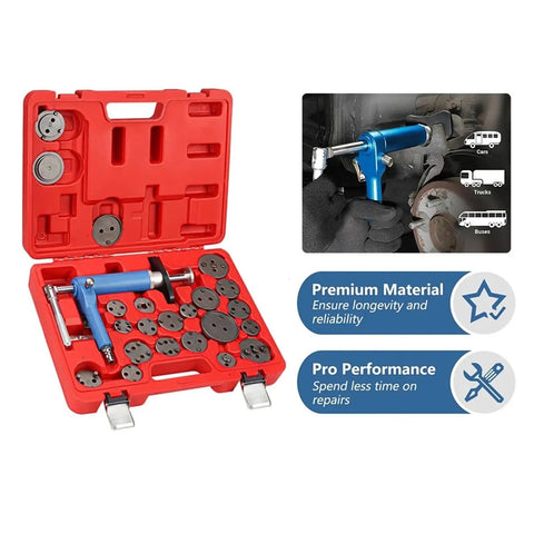 Rear Drum Brake Caliper Service Tool Set With Pneumatic Piston Pad Compressor for Cars and Trucks in red case