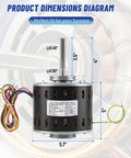Furnace Blower Motor Heavy Duty One Third HP 115V 1075 RPM Four Speed Replacement for GE Trane American Standard with dimensions labeled