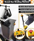 Heavy Duty Electric Roll Bender 1.1KW Three Roller Metal Bending Machine with pedal switch and adjustable rollers.
