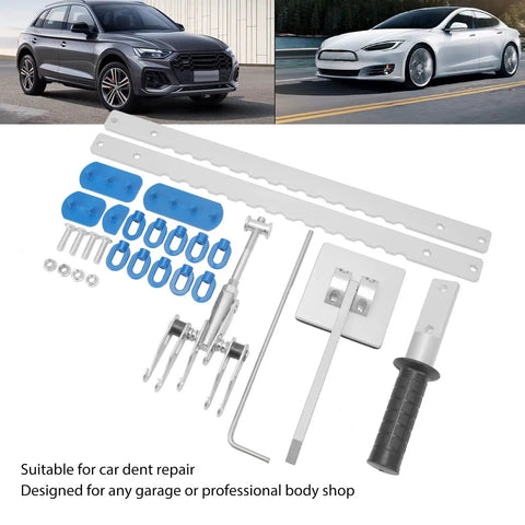Paintless Dent Repair Kit For Cars, Pro Grade Auto Dent Puller With 23 Piece Aluminum Tool Set shown with car