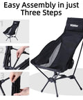 Assembly steps for Portable Lightweight Folding Camping Chair With High Back And Pillow, Deep Recline, Arm Pads, And Side Pockets