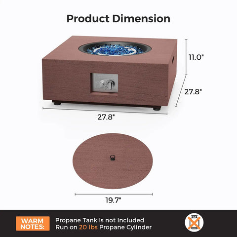 Product dimensions of 28 Inch Propane Fire Pit Table With 40,000 BTU Gas Fire Pit For Outdoor Patio Backyard Auto Ignition Burner Lid And Blue Fire Glass Rocks For Cozy Outdoor Gatherings And Weatherproof Patio Ready.