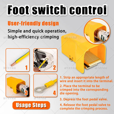 Foot pedal control of Professional Pneumatic Terminal Crimping Machine With Powerful 1.3T Force Output for high efficiency electrical work.
