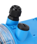 Close-up of Ultrasonic Water Level Sensor for Mining and Industrial Use, 0-10M Range, modular circuit, blue ABS housing, DC 24V power.